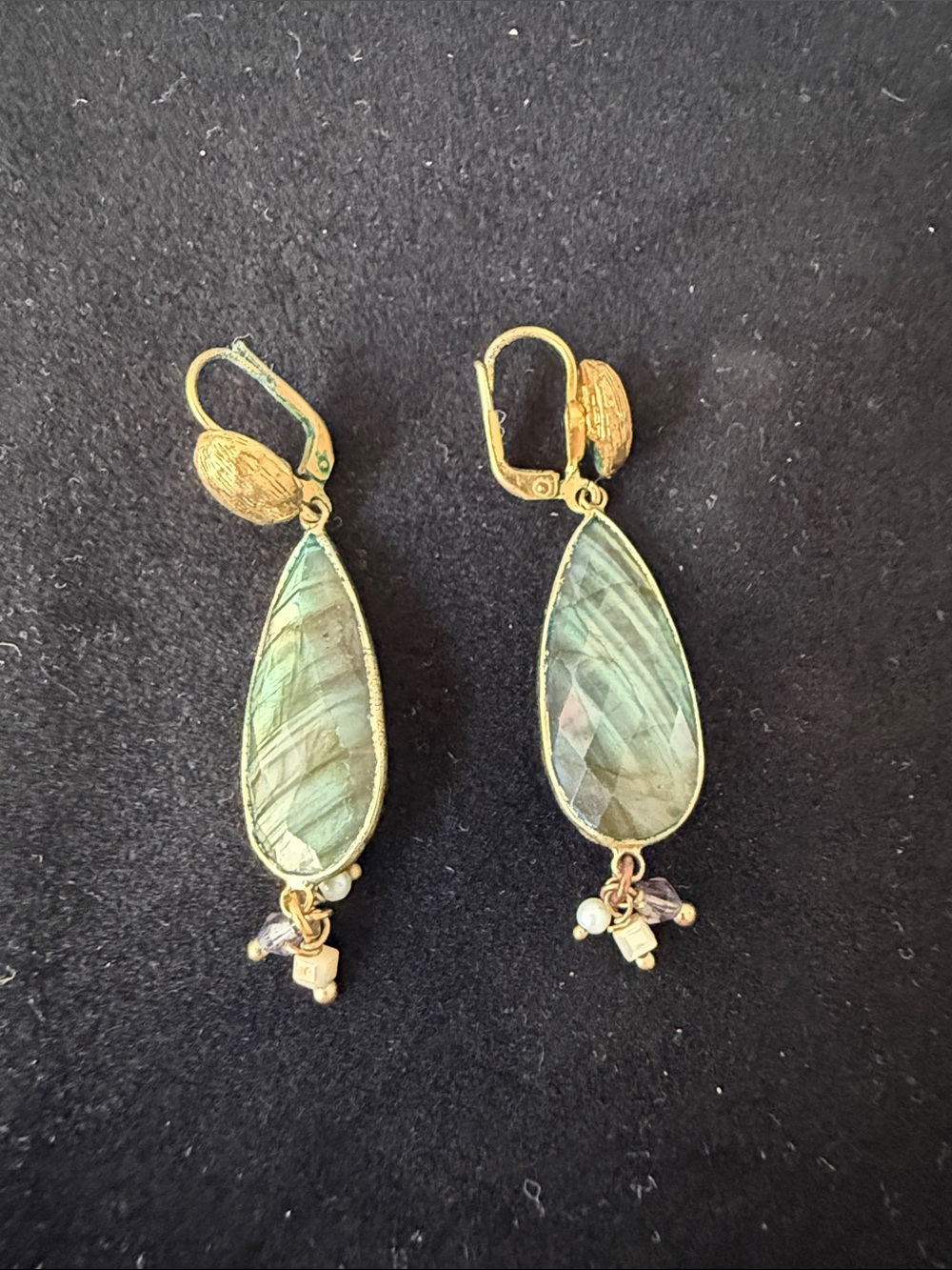 GAS Bijoux Gold-Tone Labradorite Dangle Leverback Earrings